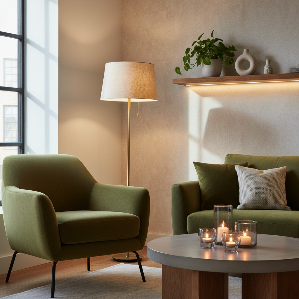 Beleuchtung in Akustikpaneelen integriert für ein modernes Wohnzimmer