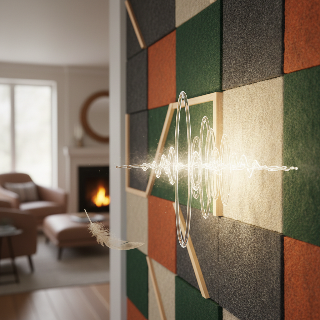 Akustikpaneele an einer Wand zur Verbesserung der Raumakustik und als Dekoration