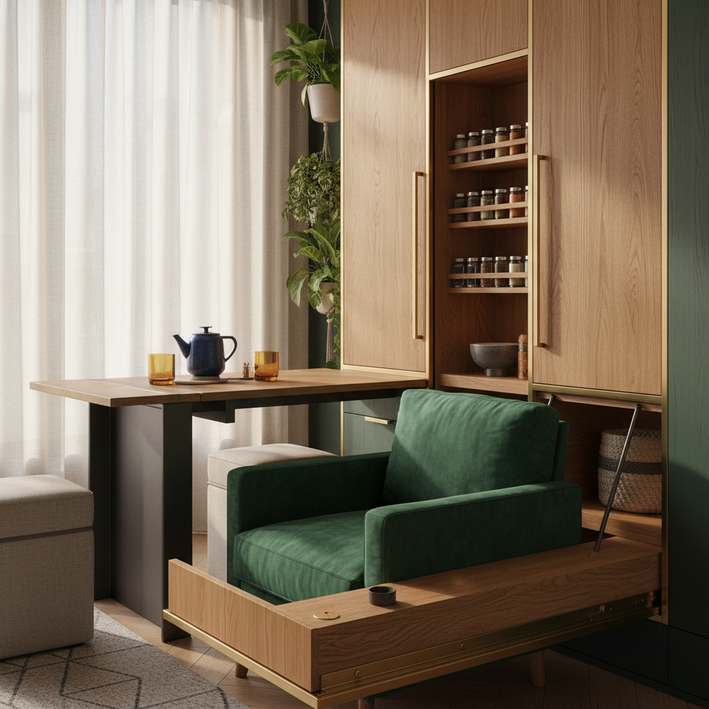 Minimalistisches Wohnzimmer mit multifunktionalen Möbeln zur Wohnraum Optimierung