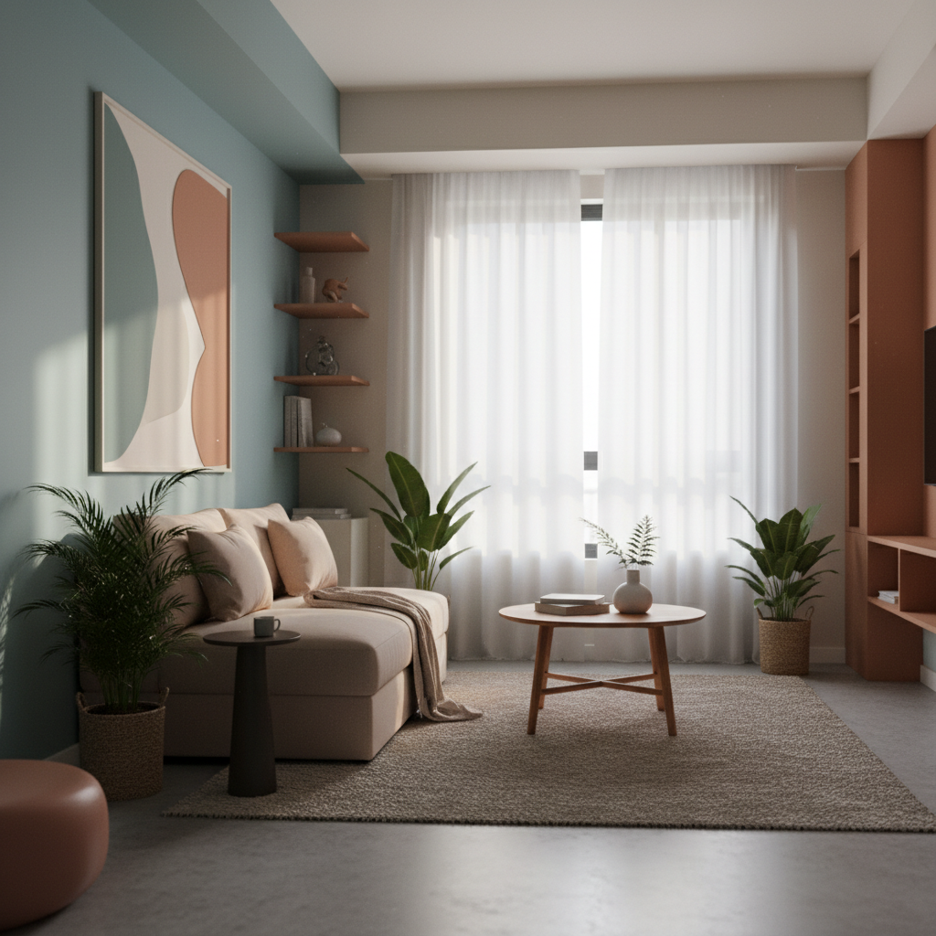 Helle Farben kleine Räume mit natürlichem Lichteinfall und minimalistischer Einrichtung