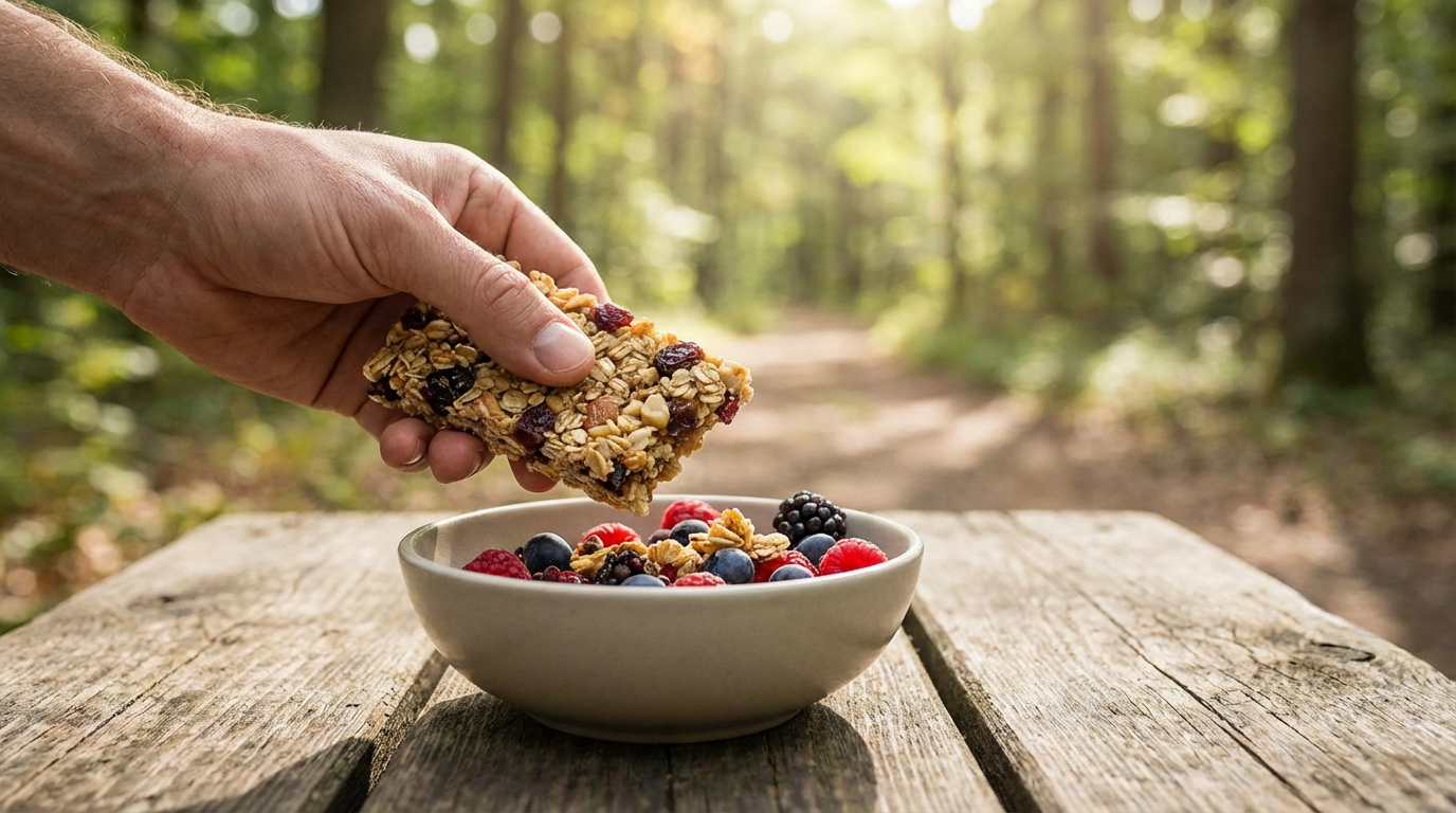 Verschiedene Quellen für Kohlenhydrate im Sport wie Haferflocken, Bananen und Nudeln