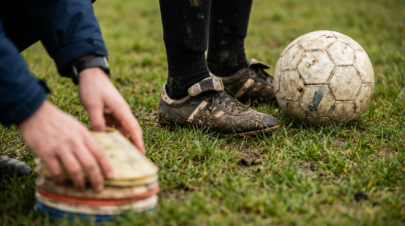 Fußballtraining Amateur beim Hütchenparcours zur Verbesserung der Technik
