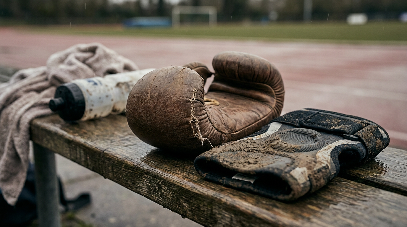 Sportler sitzt frustriert auf der Bank nach einem Rückschlag Sport