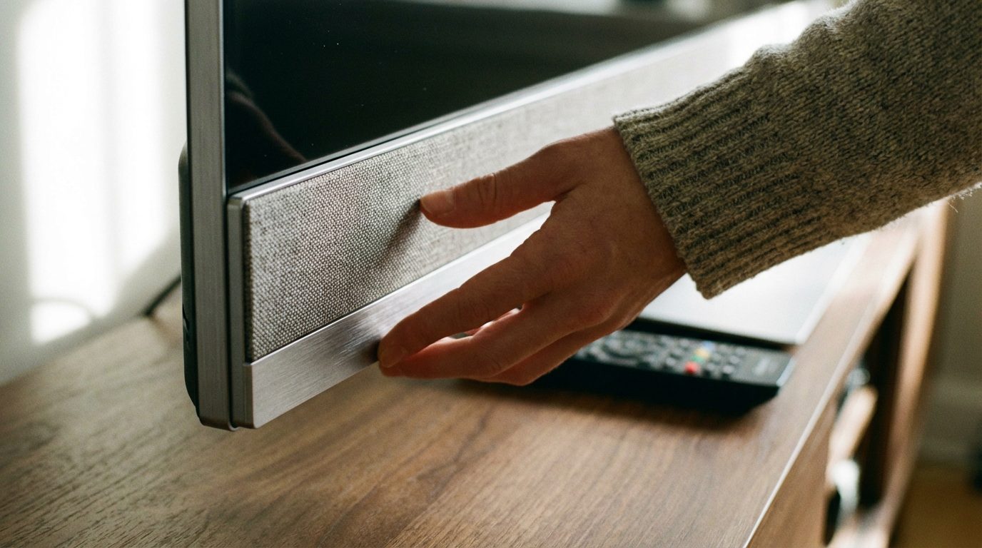 Ein moderner Smart TV im Wohnzimmer zeigt verschiedene Streaming-Apps auf dem Bildschirm