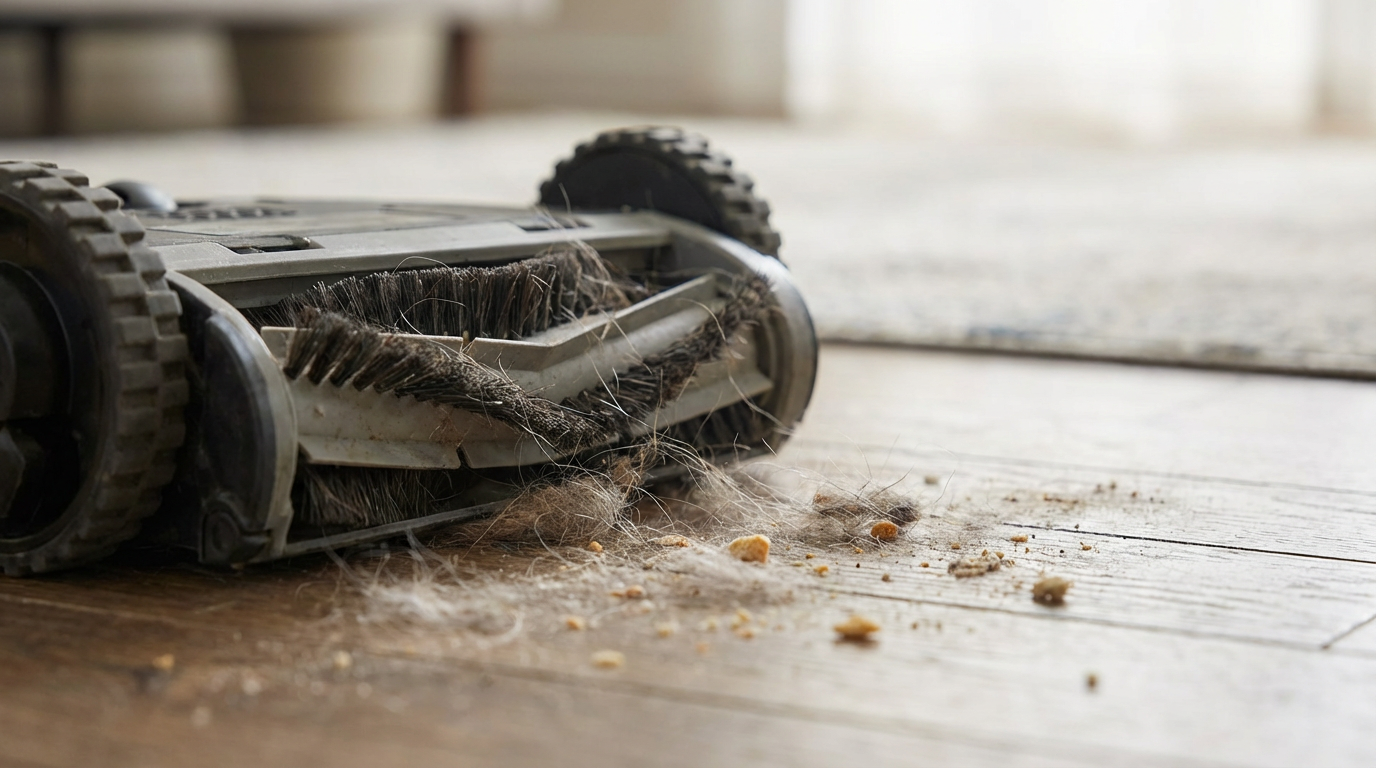 Moderner Saugroboter Test zeigt die Reinigung auf verschiedenen Bodenbelägen