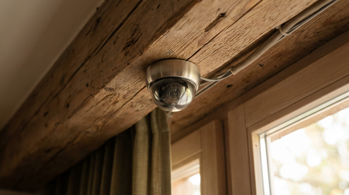 Moderne Überwachungskameras Smart Home an einer Hauswand montiert