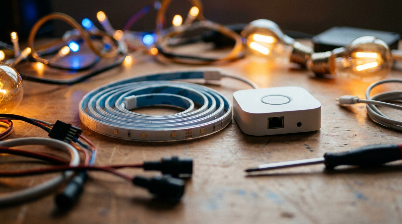 Professionelle smart home beleuchtung installation mit Smartphone Steuerung und LED Panels