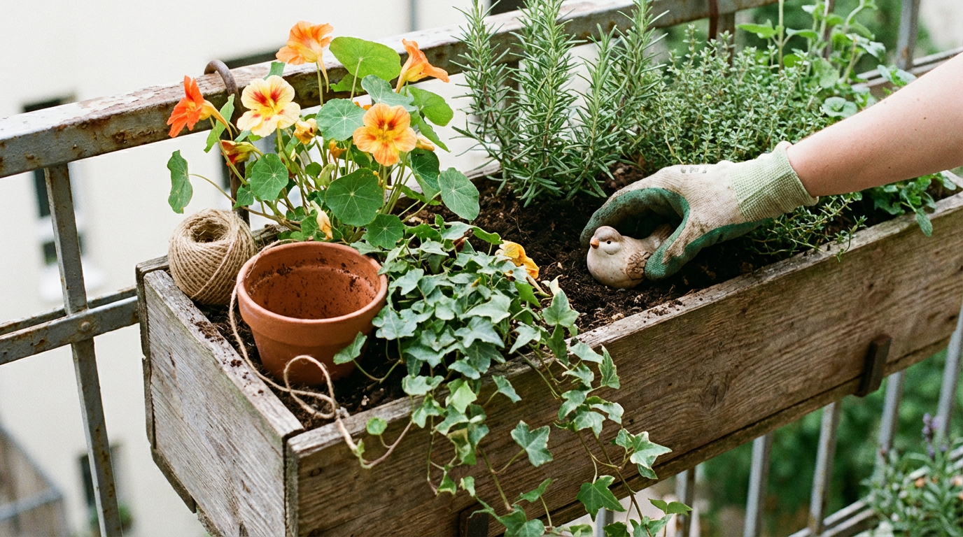 Balkon bepflanzen tipps mit bunten Blumen in Kästen am Geländer