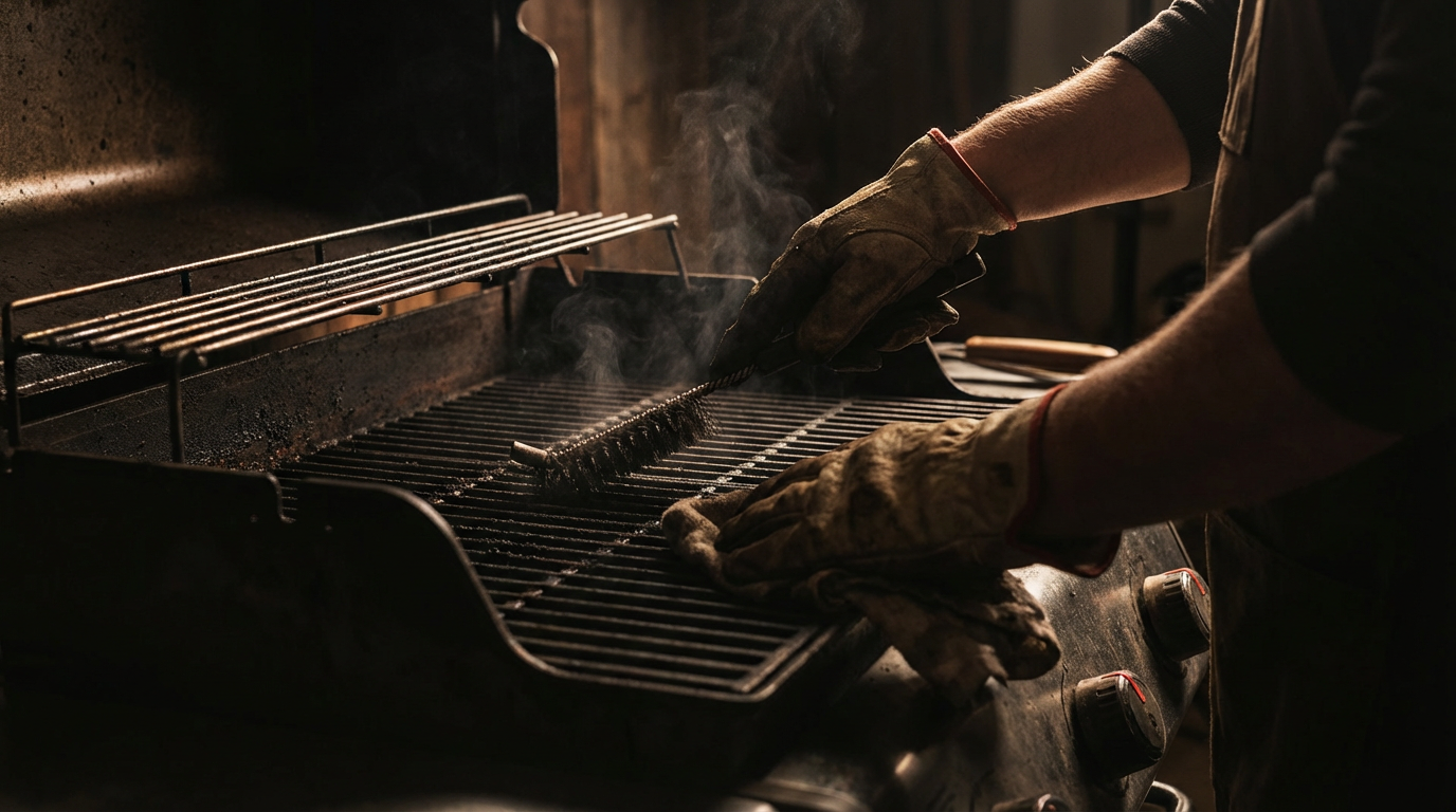 Ein sauberer Gasgrill mit glänzendem Edelstahlrost nach dem Gasgrill reinigen
