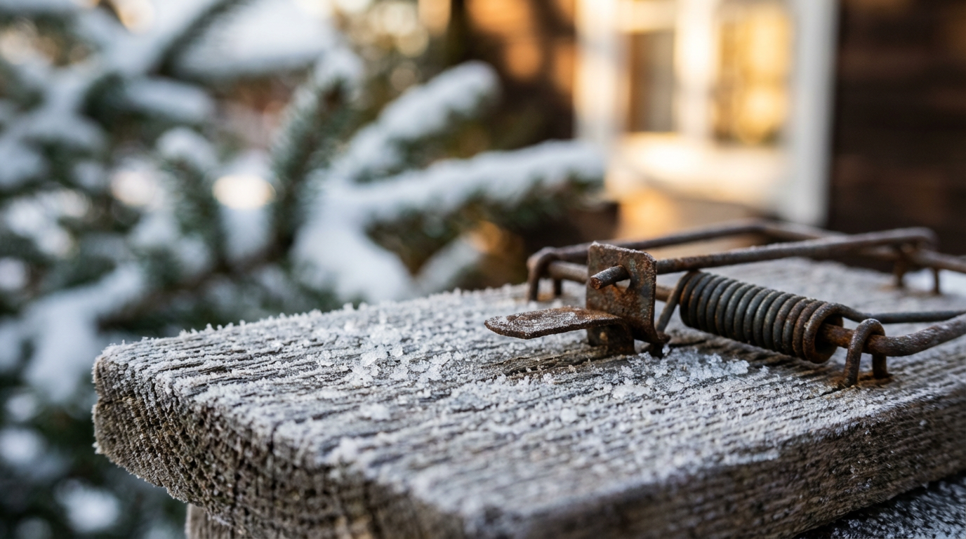 Schädlingsbekämpfung im Winter: Eine Maus sucht in einem Keller nach Nahrung