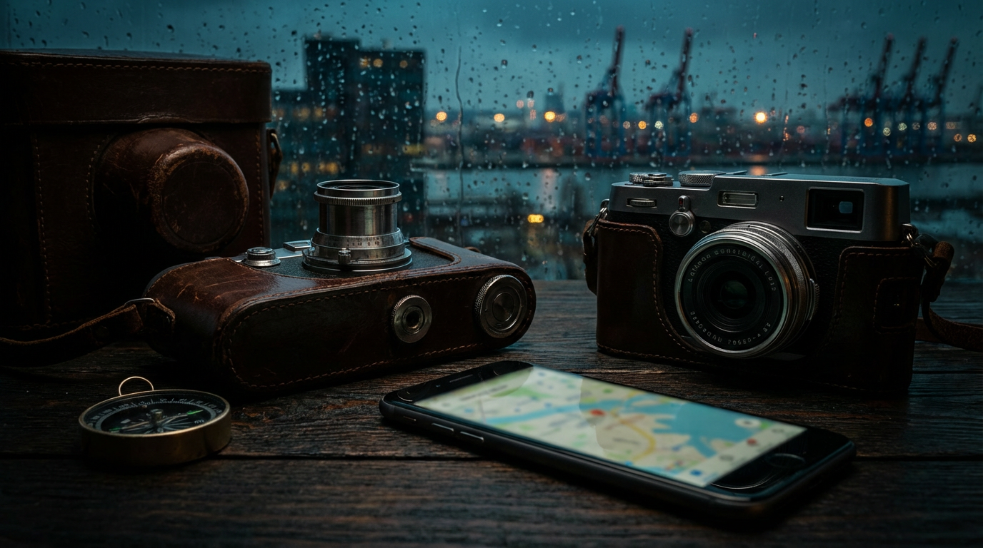 Blick auf die Elbphilharmonie und den Hamburger Hafen bei Sonnenuntergang während einer Städtereise Hamburg