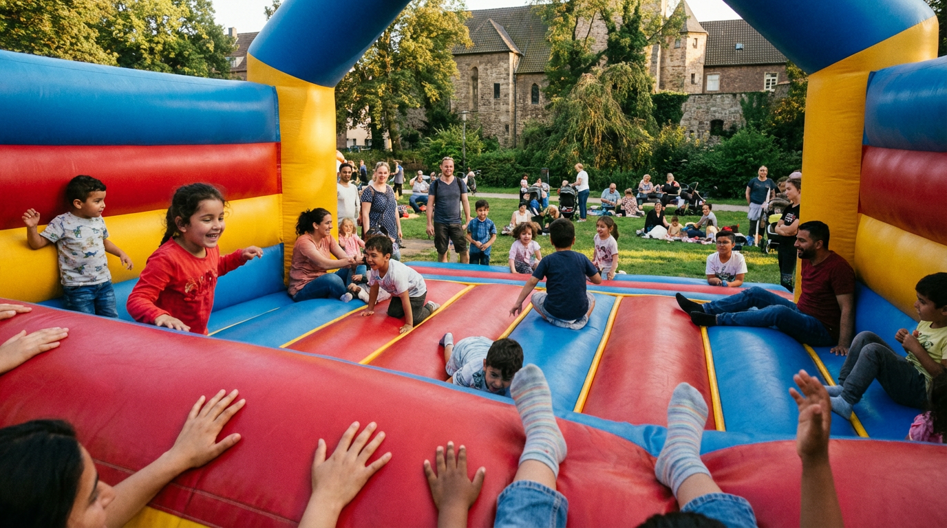 Bunte Hüpfburg mit Rutsche für ein Event in Recklinghausen mieten