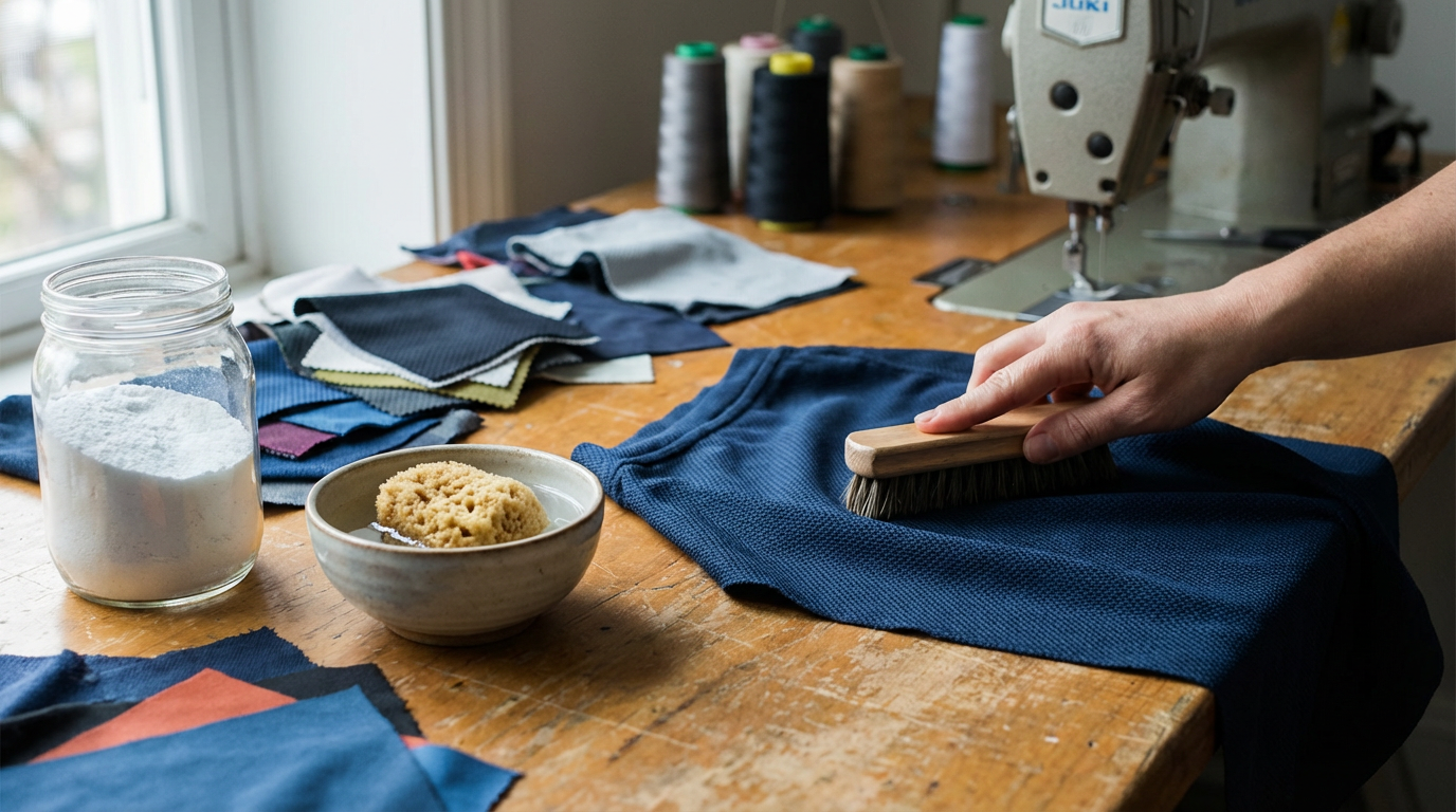 Nahaufnahme von verschiedenen Sportbekleidung Materialien wie Mesh und Polyester