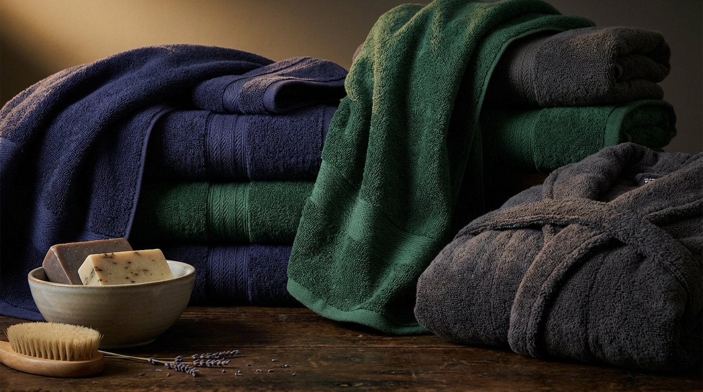 Nahaufnahme der Schlingenstruktur von blauem Frottee-Material