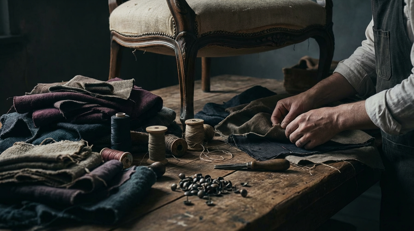 Verschiedene bunte Stoffreste für das Upcycling von Möbeln und Polstern