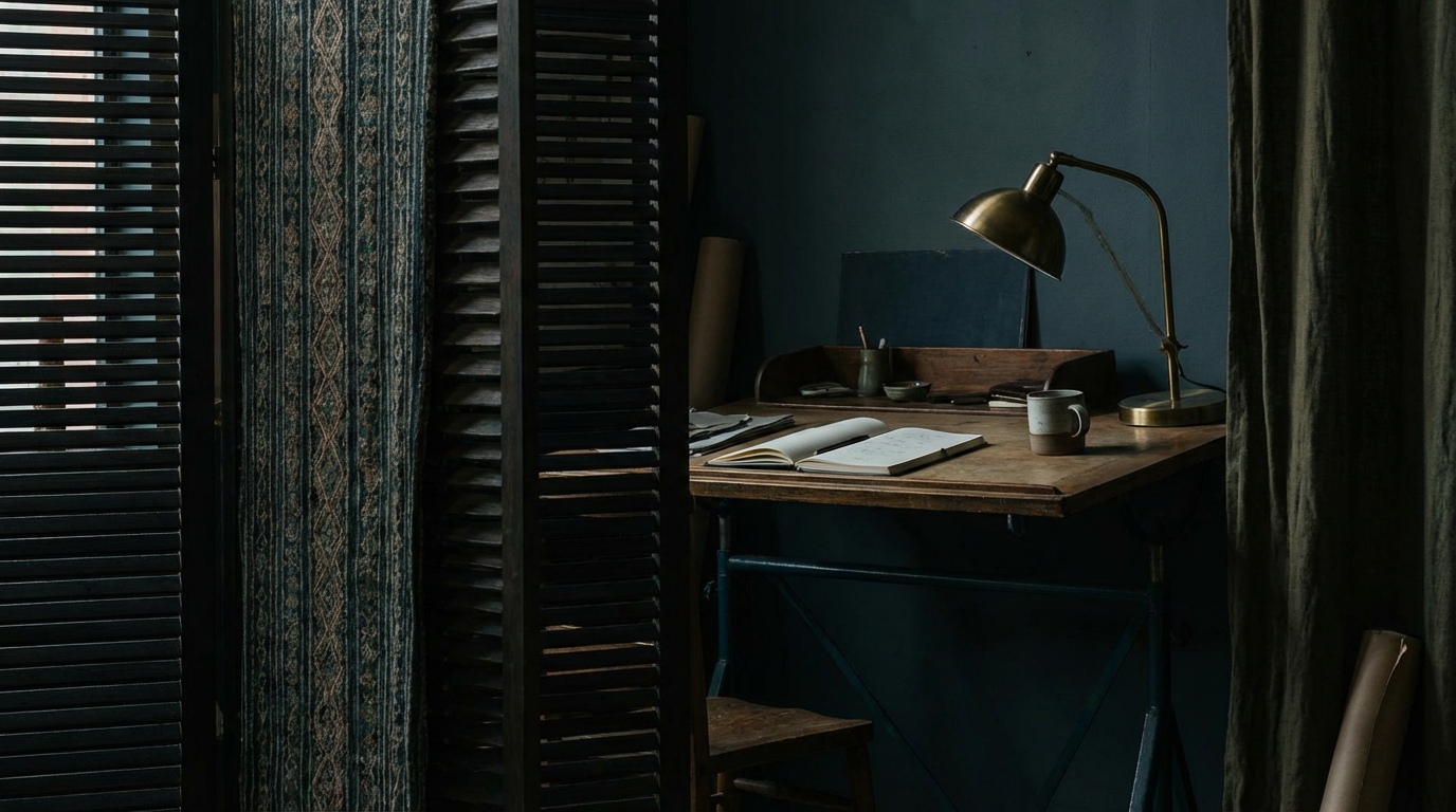 Moderner Raumteiler für kleine Räume aus hellem Holz in einer Einzimmerwohnung