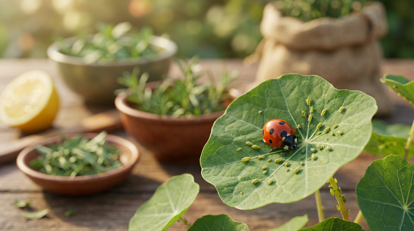 Blattläuse bekämpfen an einer Rosenknospe mit natürlichen Mitteln
