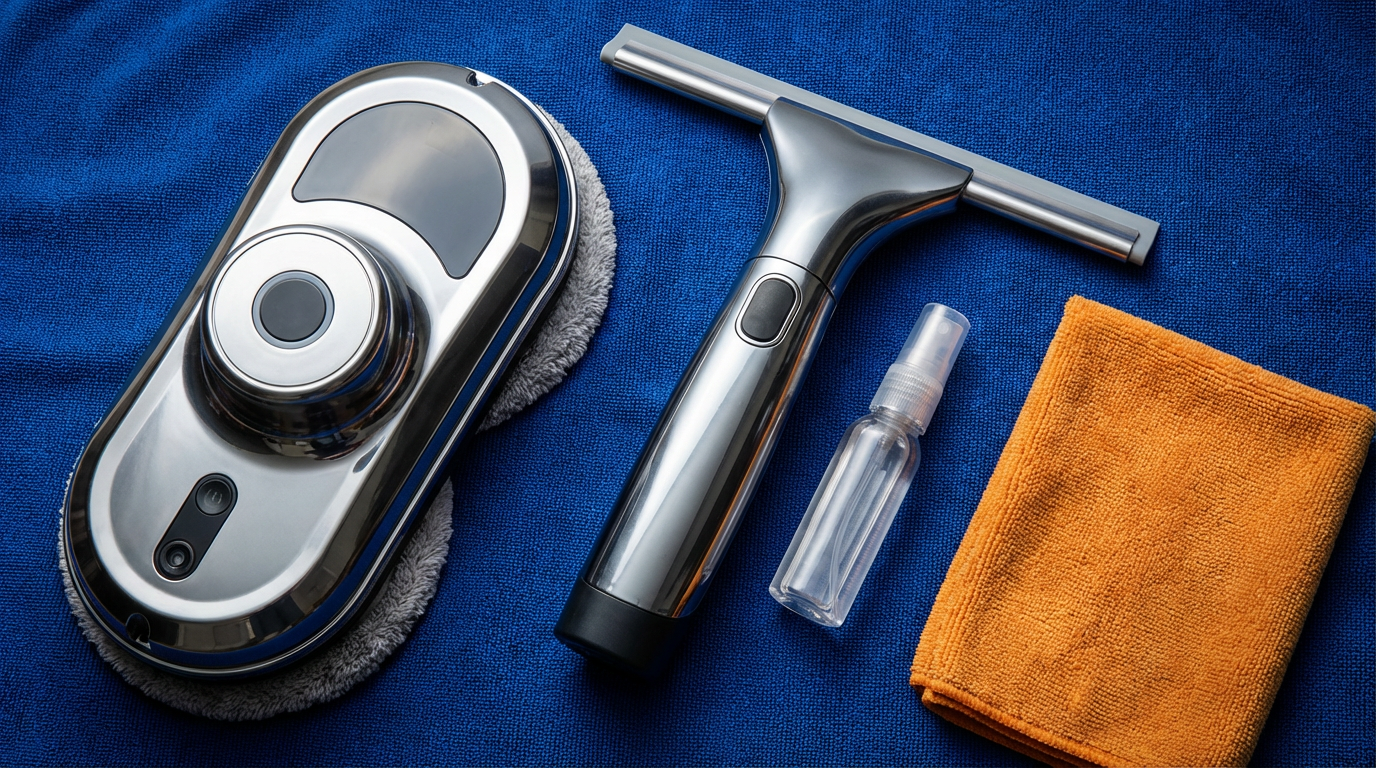 Fenster putzen streifenfrei mit Abzieher und Mikrofasertuch