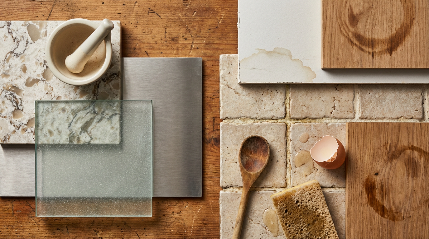 Verschiedene Küchenrückwand Materialien wie Glas und Fliesen im Vergleich