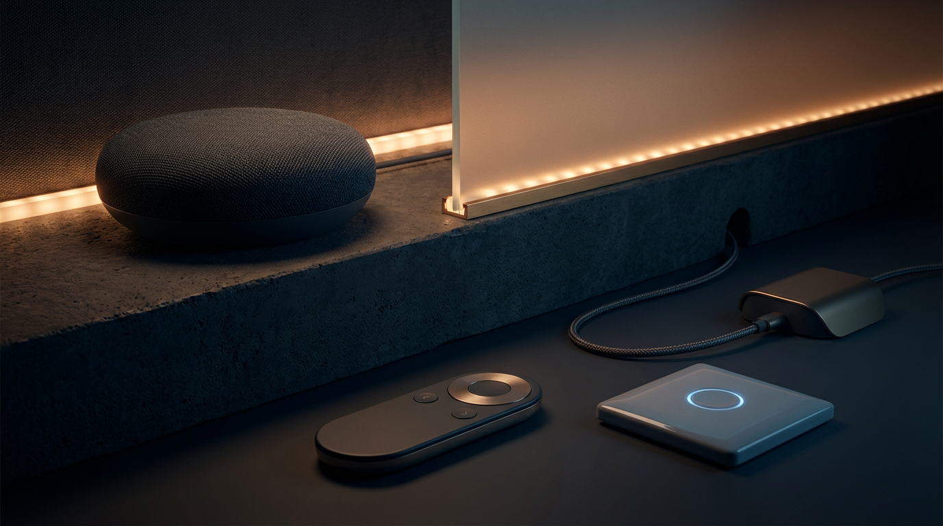 Moderne Smart Home indirekte Beleuchtung hinter einem Sideboard mit App-Steuerung