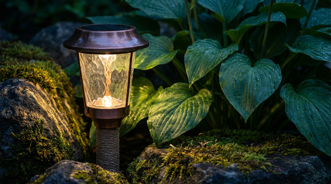 Stimmungsvolle Gartenbeleuchtung Solar mit warmweißen LED-Lampions in einem Baum