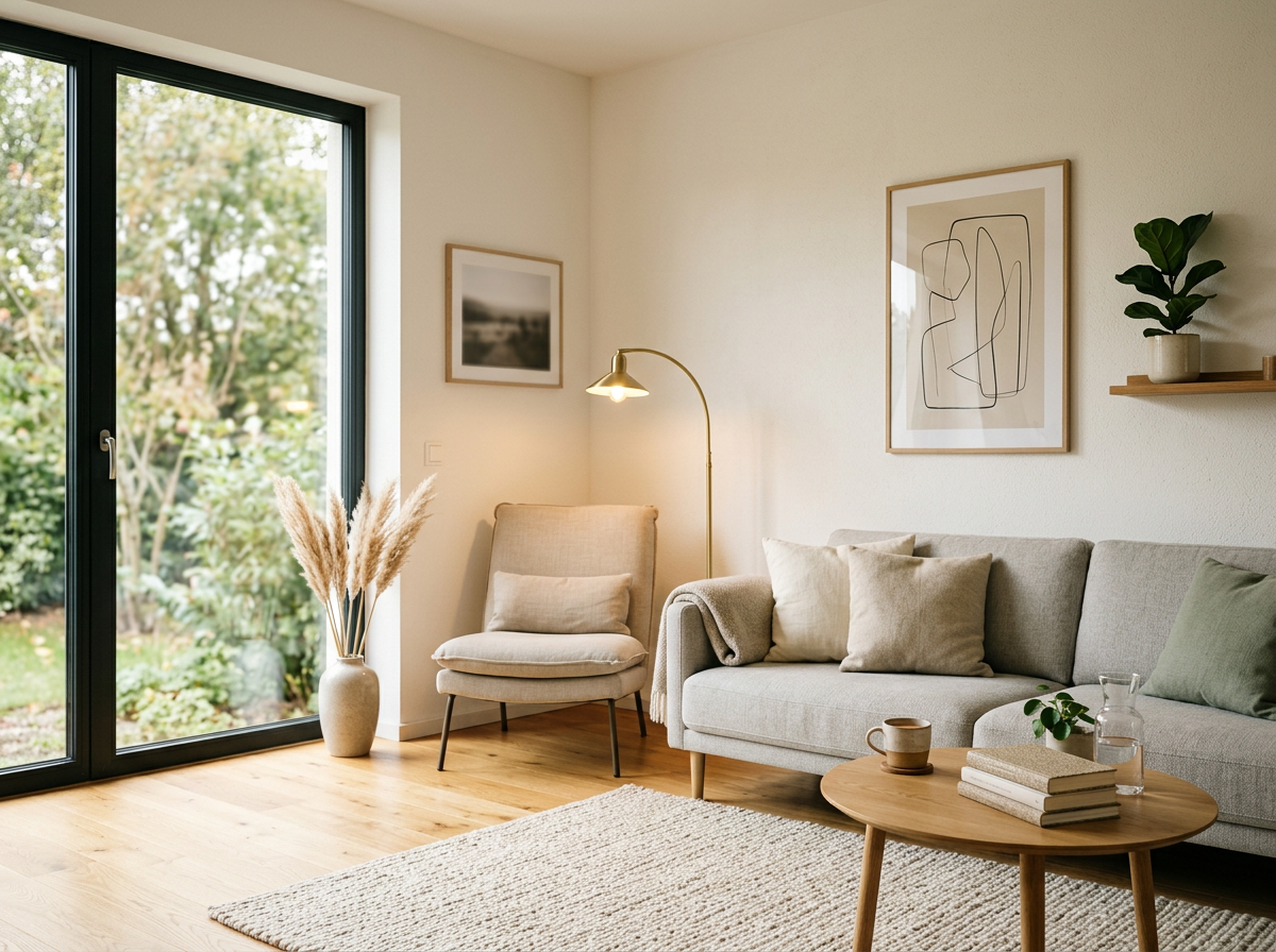 wohnzimmer minimalistisch gemütlich – thematisch passendes Beitragsbild